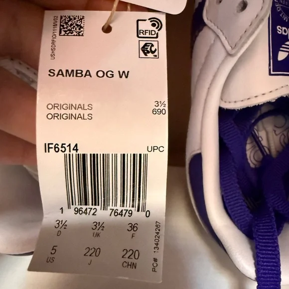 Adidas Samba White & blue Retro Leather women’s/big girls Sneakers - Picture 2 of 7